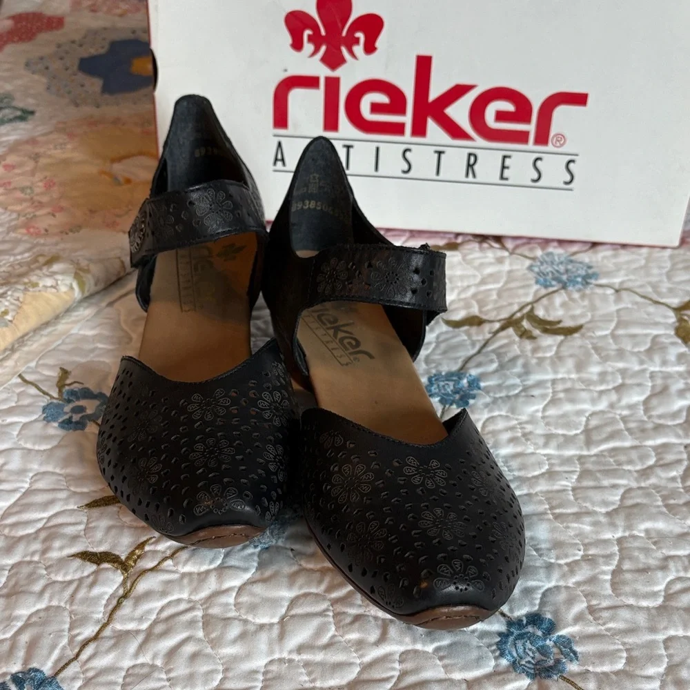 Rieker Mirjam Black Lazer-Cut Mary Jane Heeled Shoes Size 39 - Picture 14 of 16